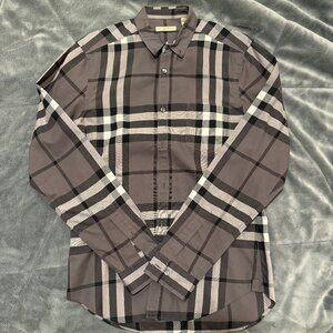 Burberry Brit Plaid Button-Up Shirt – Grey/White/Black (Size Small)